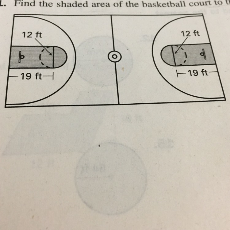 Find the shaded area of the basketball court to the nearest foot.-example-1