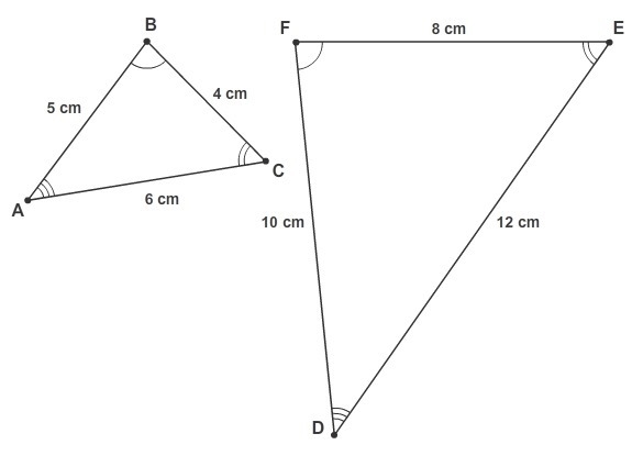 Which similarity statement describes the polygons? △ABC∼△DEF △ABC∼△EDF △ABC∼△DFE △ABC-example-1