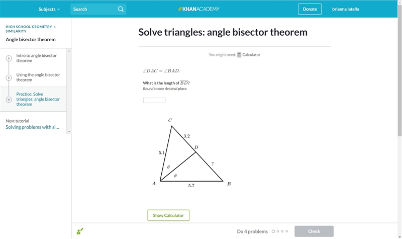 PLZ help ASAP SOLVING TRIANGLES WITH AN ANGLE BISECTOR THEOREM-example-1