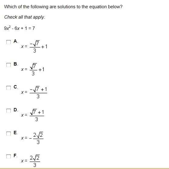 Which of the following are solutions to the equation below? check all that apply. 9x-example-1