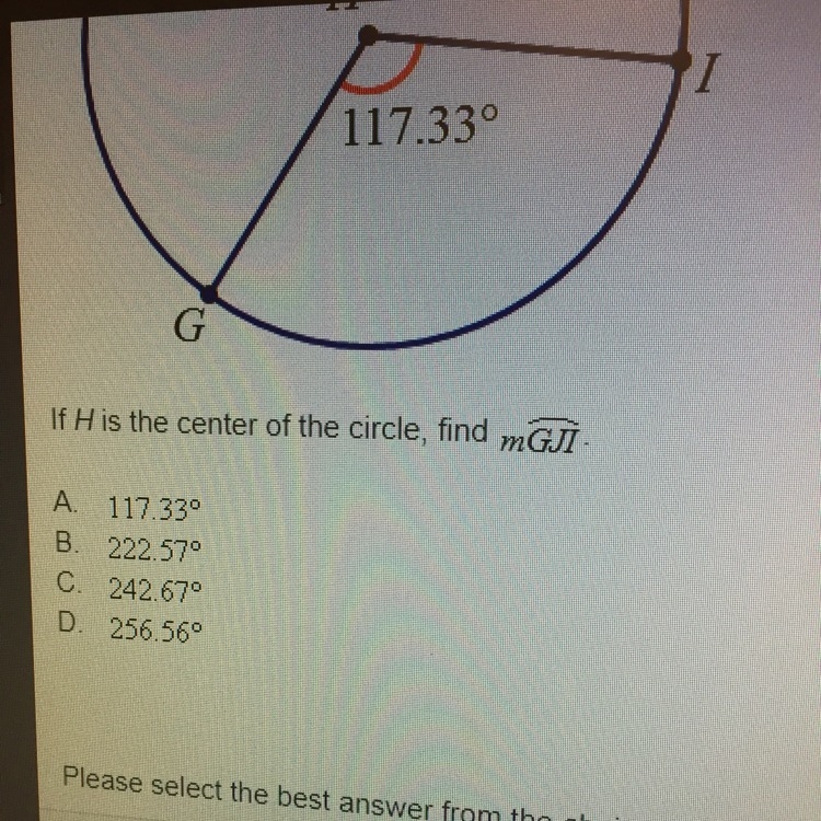 If H is the center of the circle find the measurement of GJI-example-1