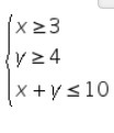 What are the coordinates of the vertices of the solution region for the system ? (3, 4), (4, 6), (7, 3) (3, 4), (3, 7), (6, 4) (4, 3), (4, 6), (7, 3) (4, 3), (3, 7), (6, 4)-example-1