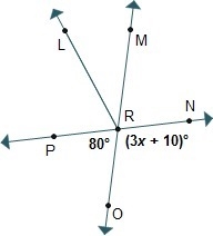 Given: mORP = 80° mORN = (3x + 10)° Prove: x = 30 Which statement could be used in-example-1