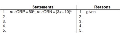 Given: mORP = 80° mORN = (3x + 10)° Prove: x = 30 Which statement could be used in-example-2