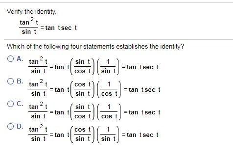 Q6 Q12.) Which of the following four statements establishes the​ identity?-example-1