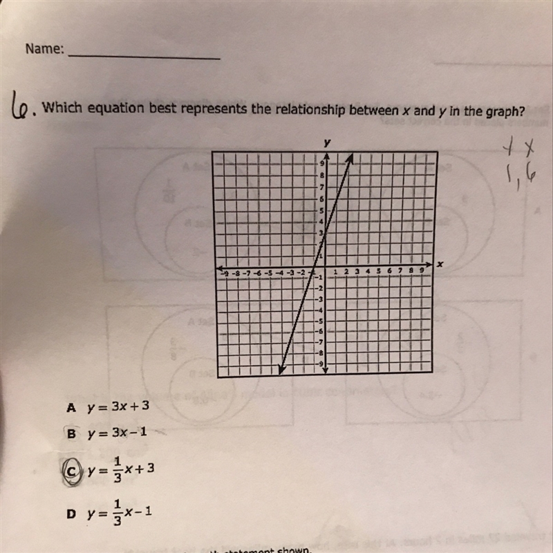 Which equation best presents the relationship between x and y in the graph?-example-1