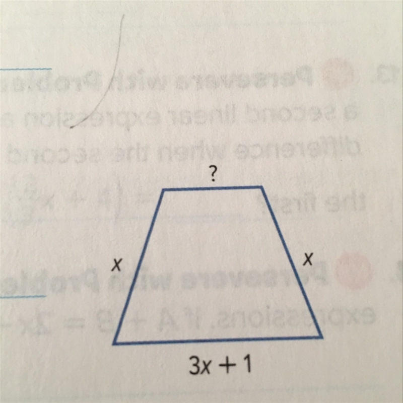 The perimeter of the garden shown is (6x + 2) units. Find the length of the missing-example-1