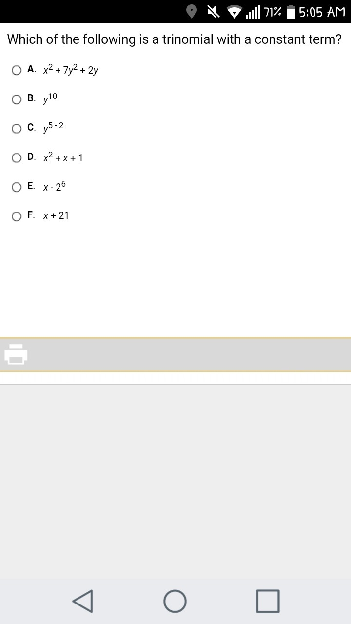 Which of the following is a trinomial with a constant term?-example-1