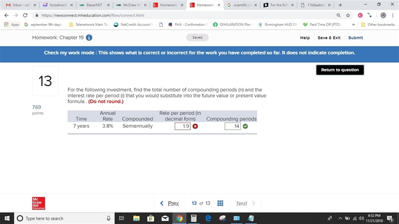 For the following investment, find the total number of compounding periods (n) and-example-1