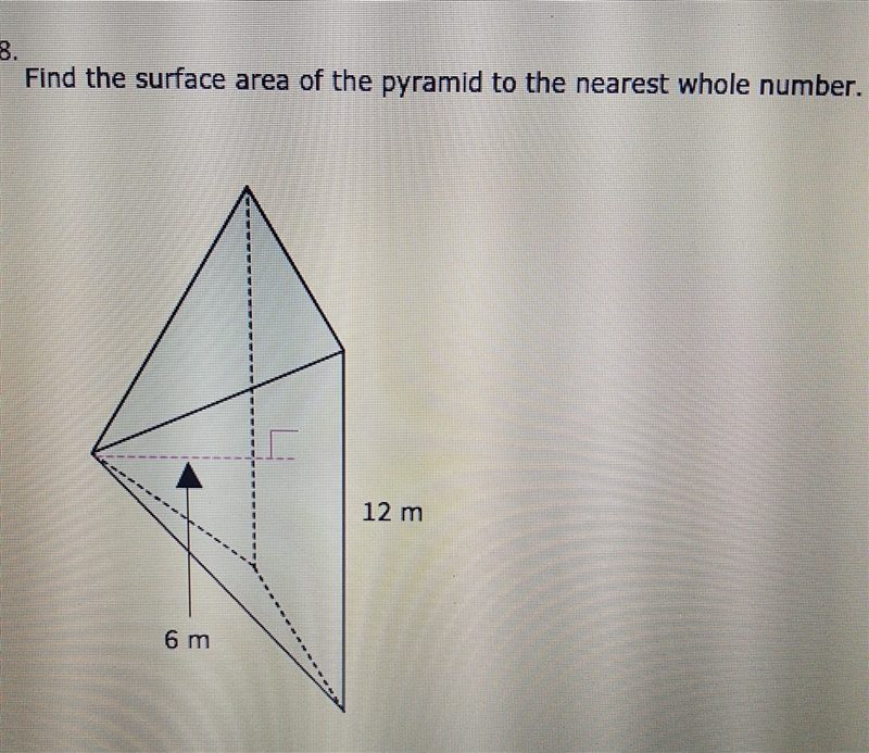 44 points. find the surface area of the pyramid to the nearest whole number.-example-1