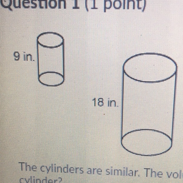 The cylinders are similar the volume of the larger cylinder is 9648 cubic inches what-example-1