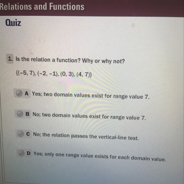 Is the relation a function (-5,7),(-2,-1),(03),(4,7)-example-1