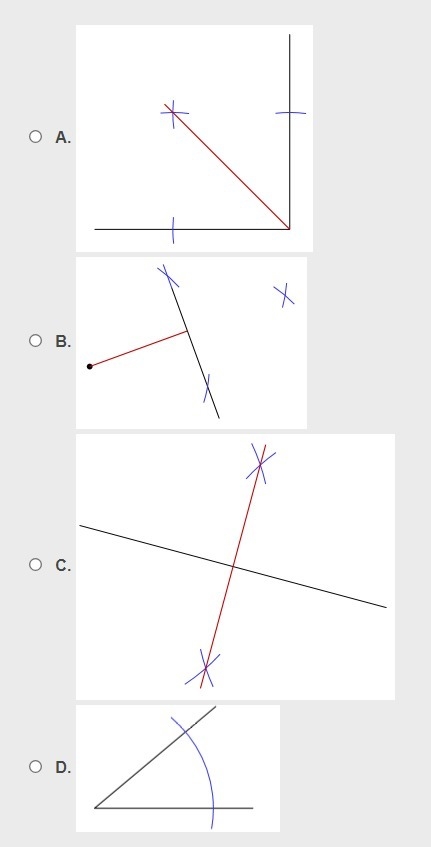 Which of the following shows the proper steps to construct a perpendicular bisector-example-1