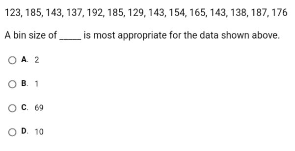 A bin size of __ is most appropriate for the data set shown above??-example-1