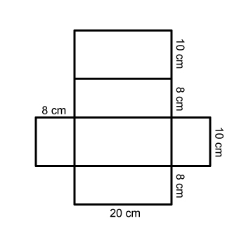 Use the net to determine the total surface area based one the net below. A) 880 cm-example-1