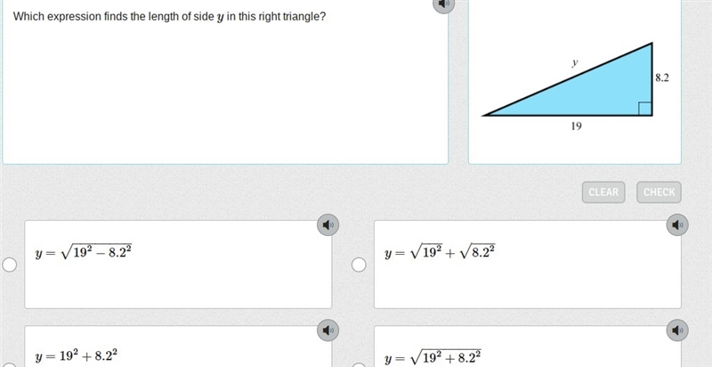 Easy 20 points! Which expression finds the length of side y in this right triangle-example-1