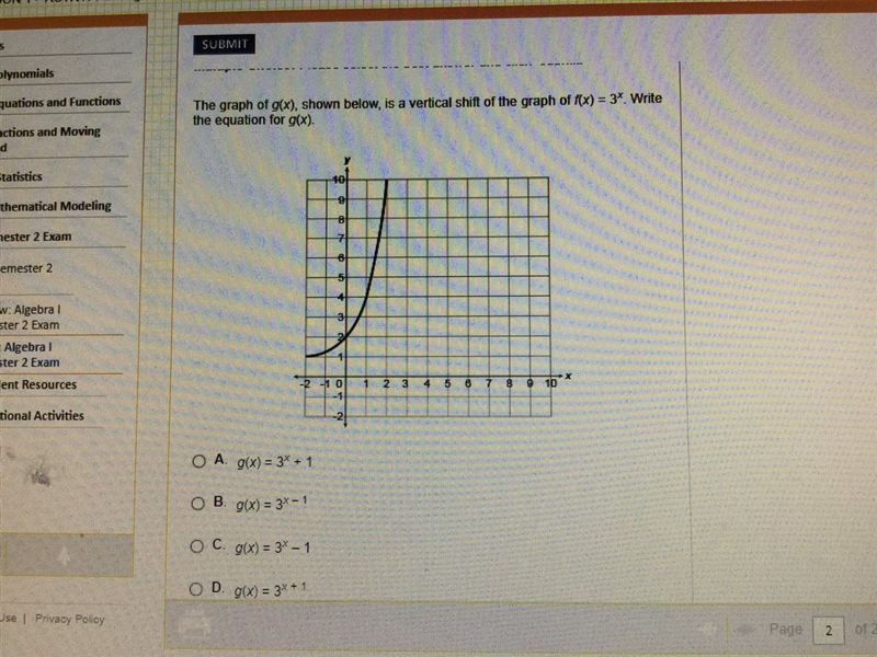 PLEASE HELP ASAP! Need correct equaton of g(x)-example-1