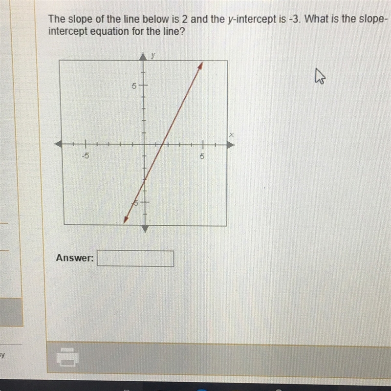 The slope of the line below is 2 and the y-intercept is -3. What is the slope-intercept-example-1