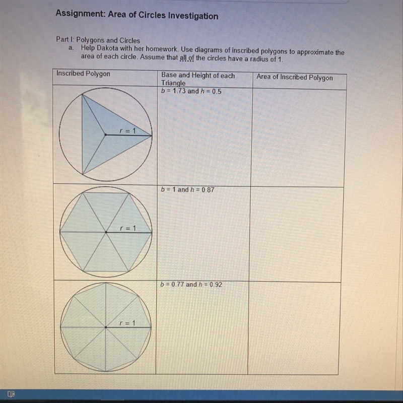 I don’t know how to use the triangle area to calculate the area of the inscribed polygons-example-1