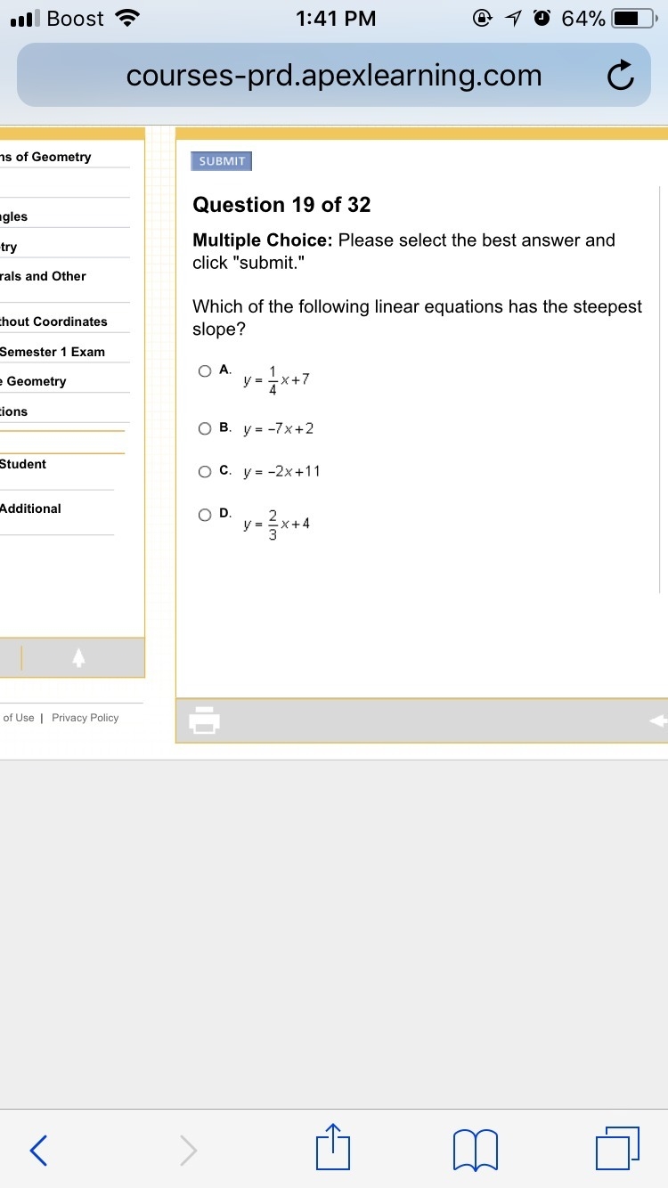 Which of the following linear equations has the steepest slope?-example-1