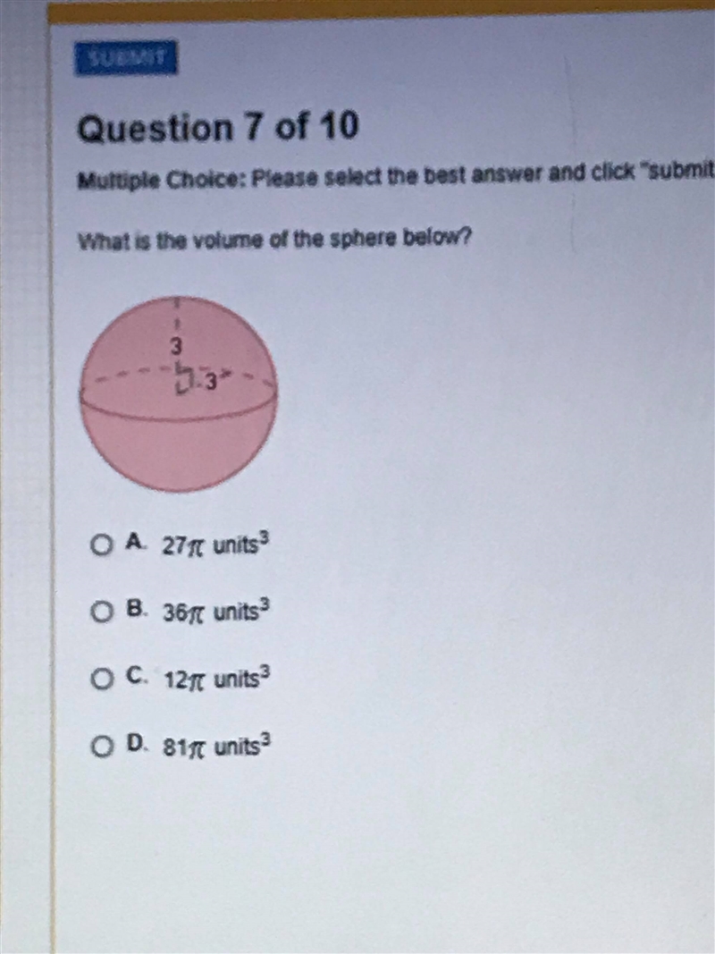 What is the volume of the Sphere below?-example-1