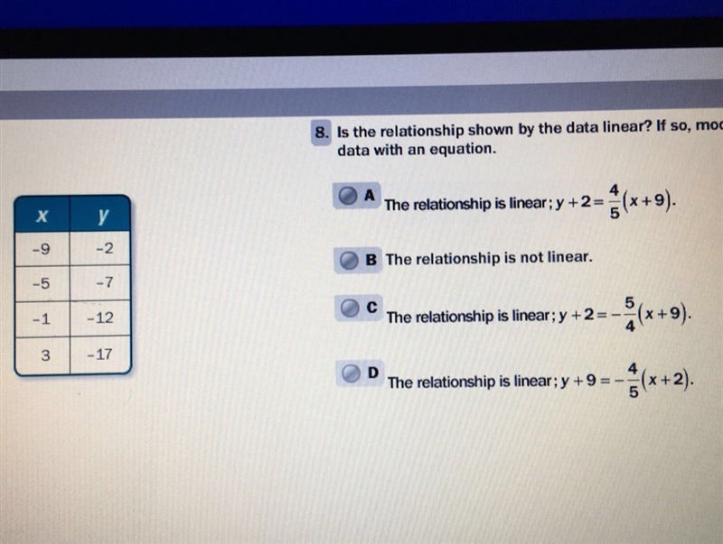 Is the relationship shown by the data linear? If so, model the data with an equation-example-1