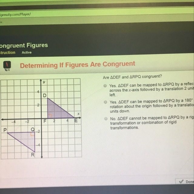 Are DEF and RPQ Congruent?-example-1