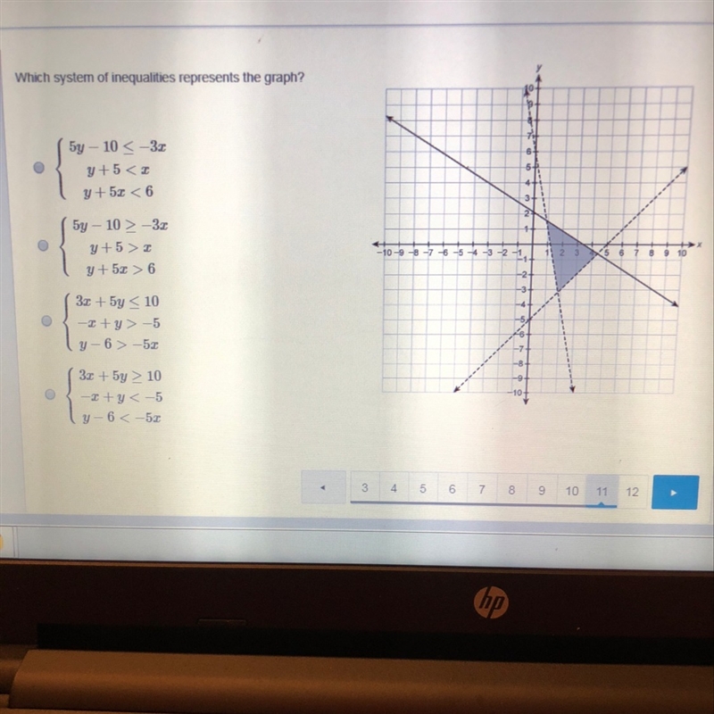 Which system of inequalities represents the graph?-example-1