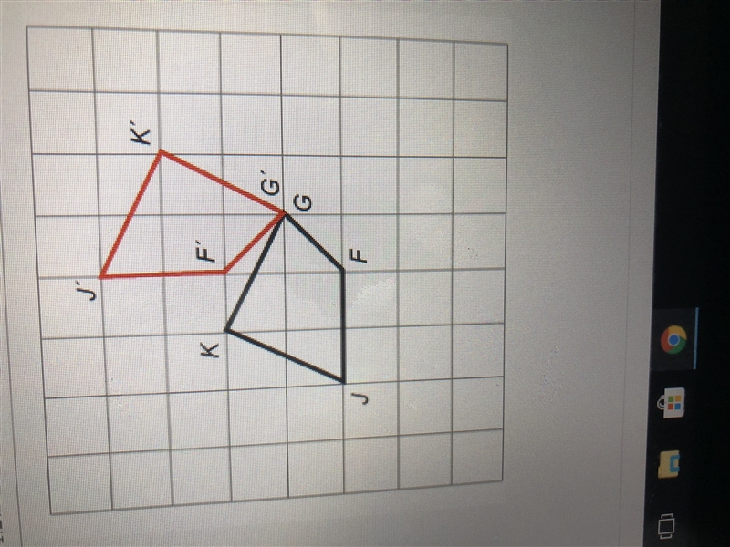 Which best describes the rotation of quadrilateral KGFJ? A) a rotation of 90 degree-example-1