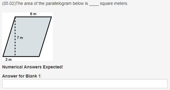 The area of the parallelogram below is ____ square meters. A parallelogram with height-example-1