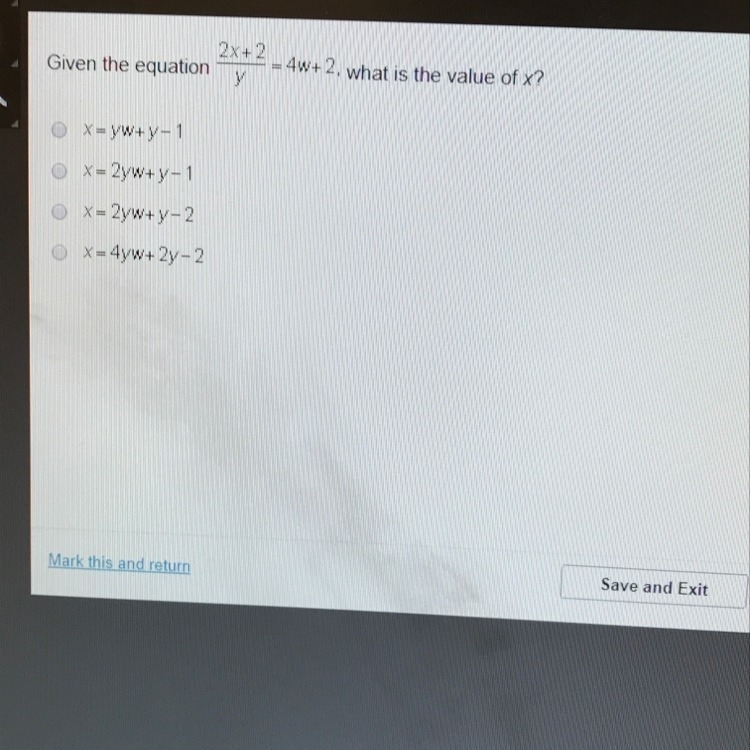 Given the equation 2x+2/y=4w+2, what is the value of x?-example-1