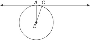 AC←→ is tangent to the circle with center at B. The measure of ∠ACB is 71°. What is-example-1