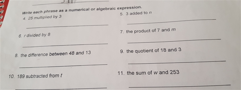 Write each phrase as a numerical or algebraic-example-1