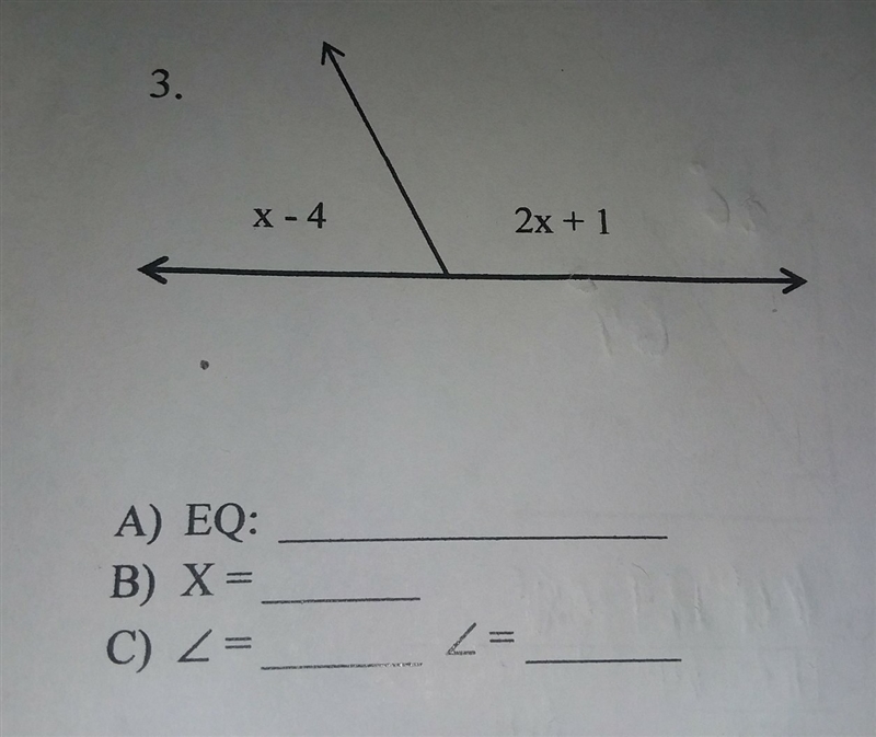 A) Equation B) Find value C)Find missing angle measures-example-1