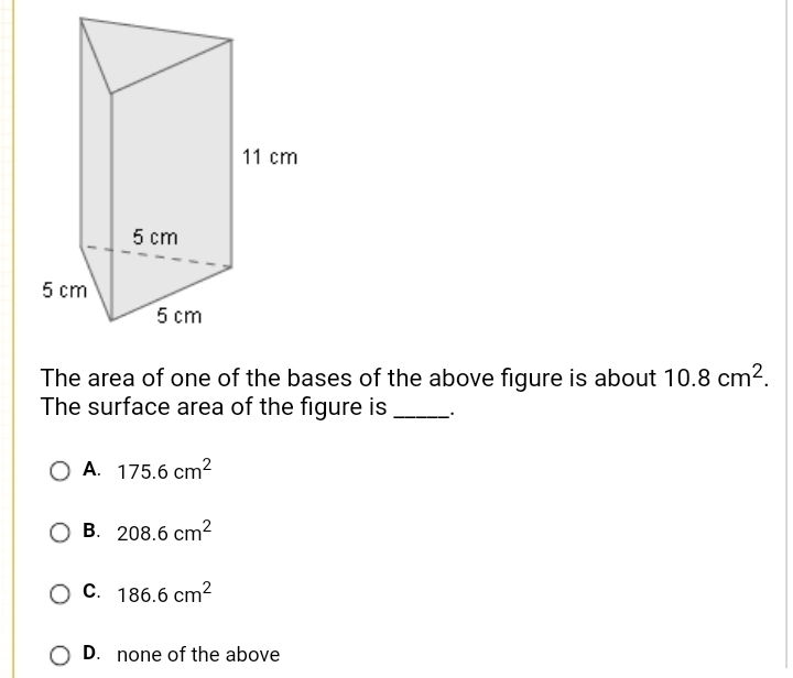 The surface area of the figure is?-example-1