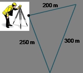 A surveyor measures the lengths of the sides of a triangular plot of land. What is-example-1