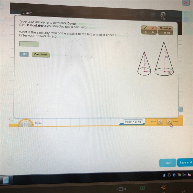 What is the similarity ratio of the smaller to the larger similar cones? Enter your-example-1