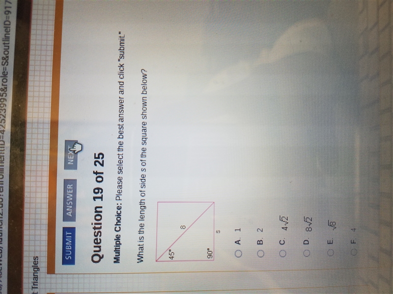 What is the length of side s of the square shown below?-example-1