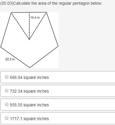 Calculate the area of the regular pentagon below: A regular pentagon with side length-example-1