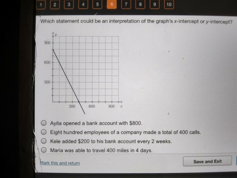 Which statement could be an interpretation of the graphs x intercept or y intercept-example-1