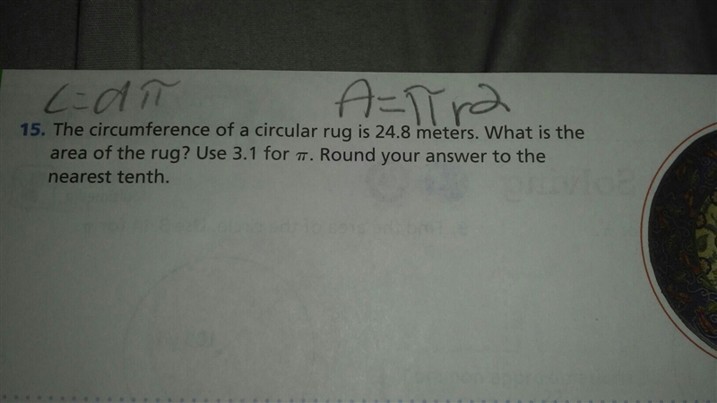 The circumference of a circular rug is 24.8 meters. What is the area of the rug? Use-example-1