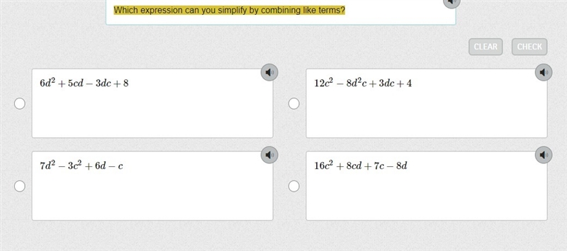 Which expression can you simplify by combining like terms? please explain-example-1