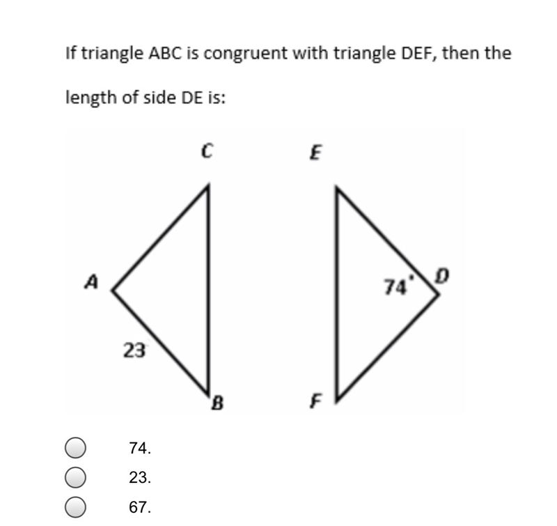 If triangle ABC is Congruent with triangle DEF the length of side DE is:-example-1