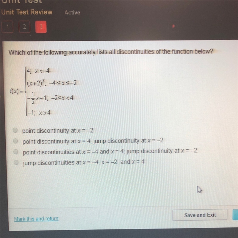 Which of the following accurately lists all discontinuities of the function below-example-1