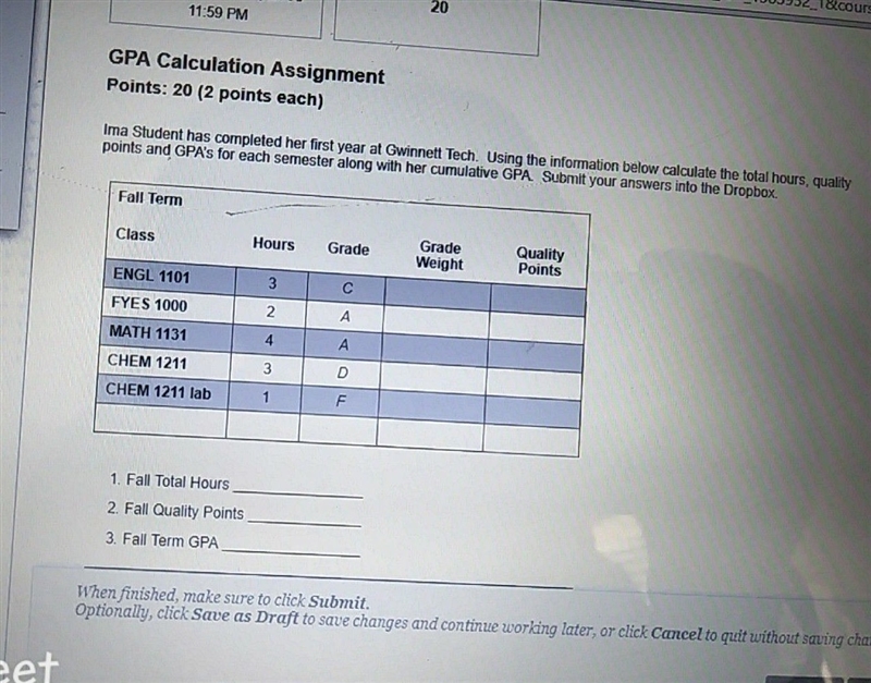 GPA calculation assignment I need help please-example-1