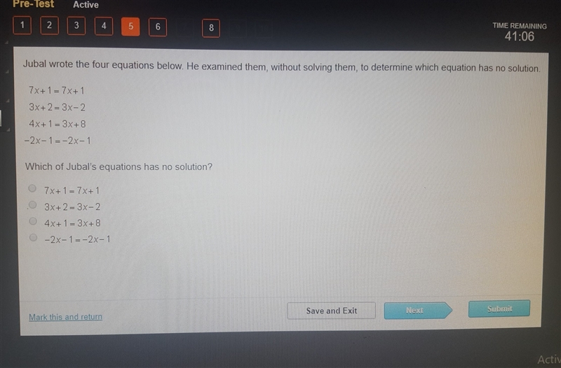 jubal wrote the four equations below. He examined them, without solving them, to determine-example-1