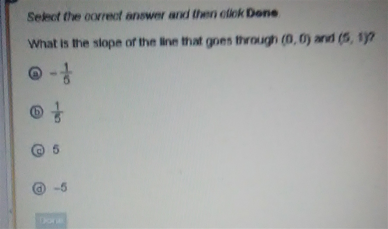 What is the slope of the line that goes through (0,0) (5,1)-example-1