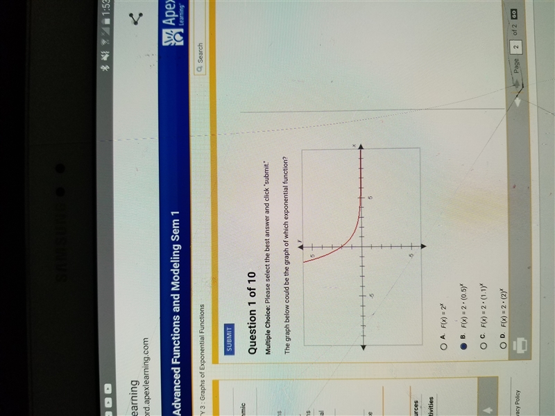 The graph below could be the graph of which exponential function?-example-1