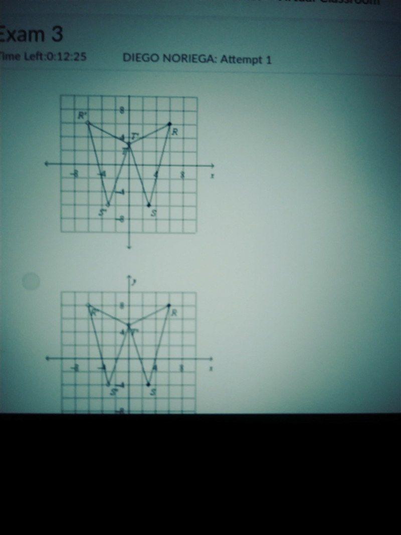 Q #15 Graph ARTS With vertices R(6, 6), S(3, -6),and T(0, 3) and its image. over the-example-1