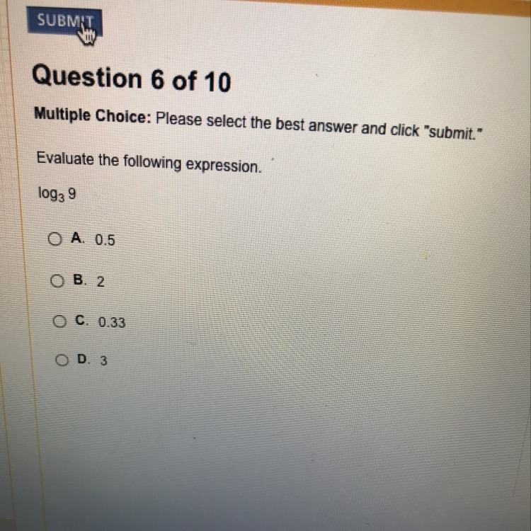 Evaluate the following expression log3 9-example-1